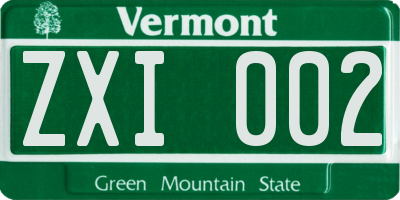VT license plate ZXI002