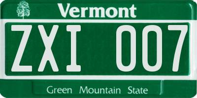 VT license plate ZXI007