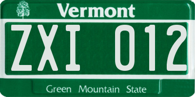 VT license plate ZXI012