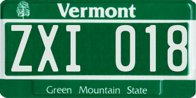 VT license plate ZXI018