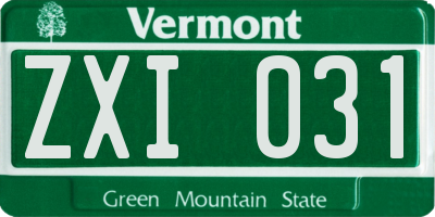 VT license plate ZXI031
