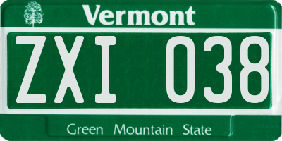 VT license plate ZXI038