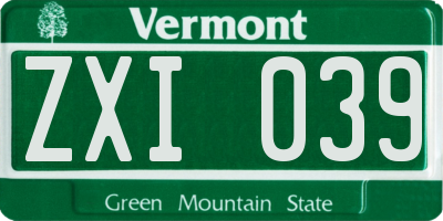 VT license plate ZXI039