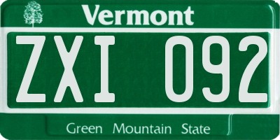 VT license plate ZXI092