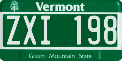 VT license plate ZXI198