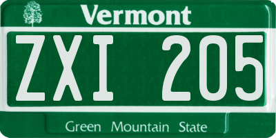 VT license plate ZXI205
