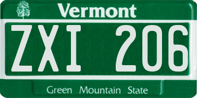 VT license plate ZXI206
