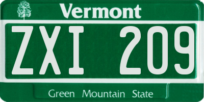VT license plate ZXI209