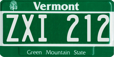 VT license plate ZXI212