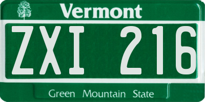 VT license plate ZXI216
