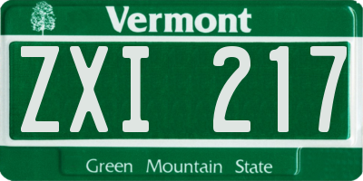 VT license plate ZXI217