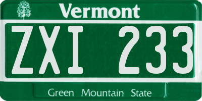 VT license plate ZXI233