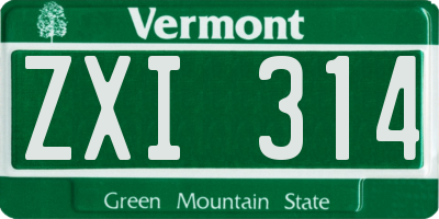 VT license plate ZXI314