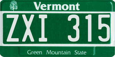 VT license plate ZXI315