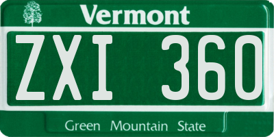 VT license plate ZXI360
