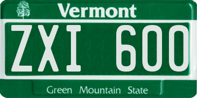 VT license plate ZXI600