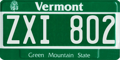 VT license plate ZXI802