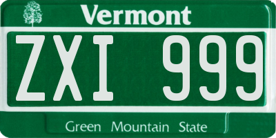 VT license plate ZXI999