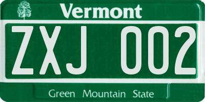 VT license plate ZXJ002
