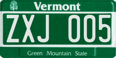 VT license plate ZXJ005