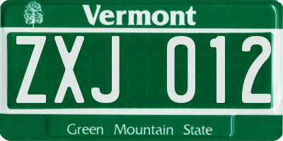 VT license plate ZXJ012