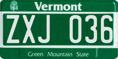 VT license plate ZXJ036
