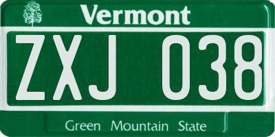 VT license plate ZXJ038