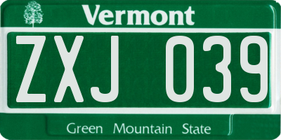 VT license plate ZXJ039