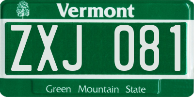 VT license plate ZXJ081
