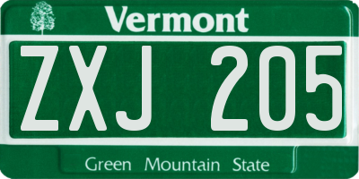 VT license plate ZXJ205