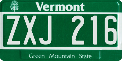 VT license plate ZXJ216