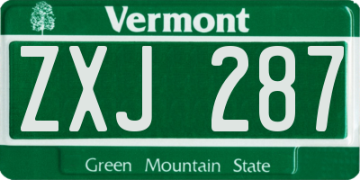 VT license plate ZXJ287