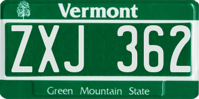 VT license plate ZXJ362