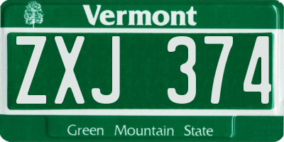 VT license plate ZXJ374