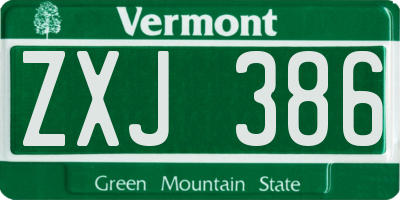 VT license plate ZXJ386