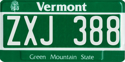 VT license plate ZXJ388