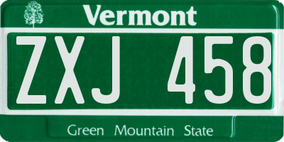 VT license plate ZXJ458