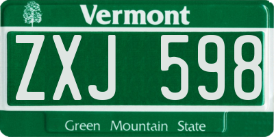 VT license plate ZXJ598