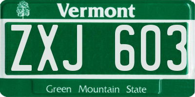 VT license plate ZXJ603
