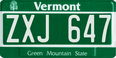VT license plate ZXJ647