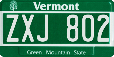 VT license plate ZXJ802