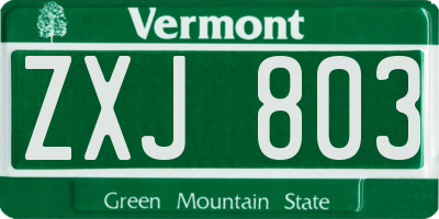 VT license plate ZXJ803