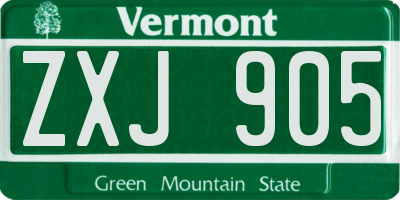 VT license plate ZXJ905