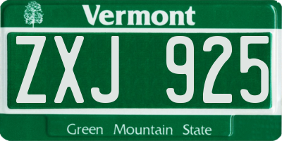VT license plate ZXJ925
