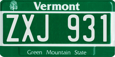 VT license plate ZXJ931