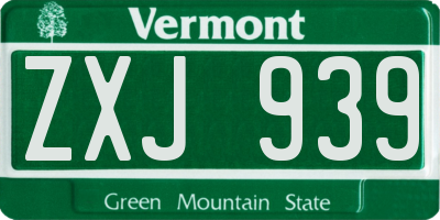 VT license plate ZXJ939