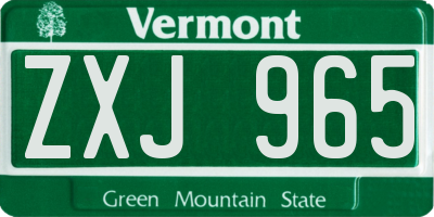VT license plate ZXJ965