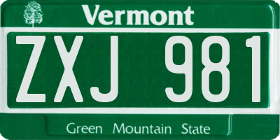 VT license plate ZXJ981