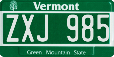 VT license plate ZXJ985