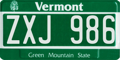 VT license plate ZXJ986